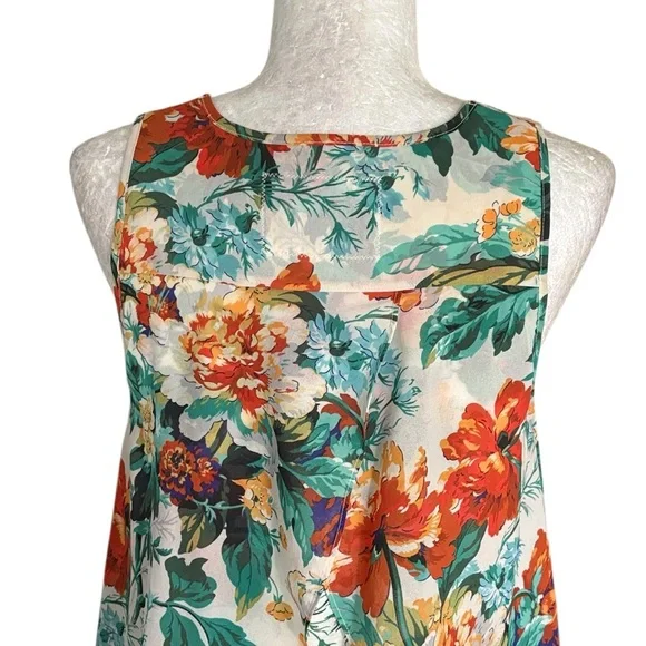 NEW Anthropologie Meadow Rue Floral Chiffon Jersey Knit Overlap Back Tank Top  M - Picture 9 of 15
